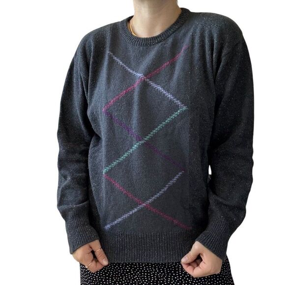 Vintage 1990s Gianfranco Ruffuni Gray Donegal Fleck Ski Argyle Sweater Sz M - Picture 8 of 8